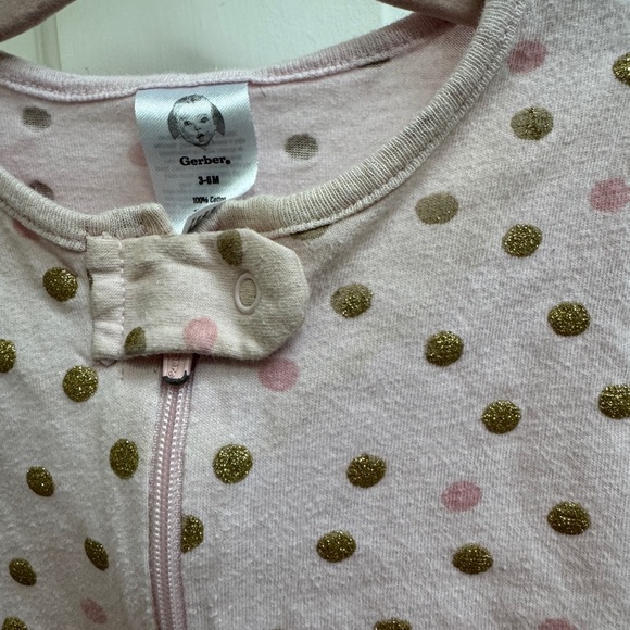 Gerber 3-6M Girls Pink Polka Dot Long Sleeve Footie Pajamas - Picture 3 of 6